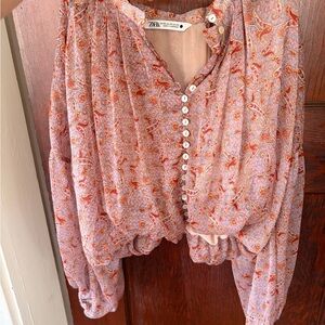 Zara Women's Blouse - Red and Purple Paisley